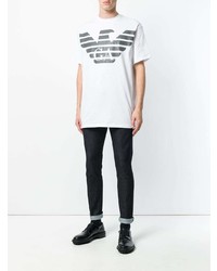 weißes bedrucktes T-Shirt mit einem Rundhalsausschnitt von Emporio Armani