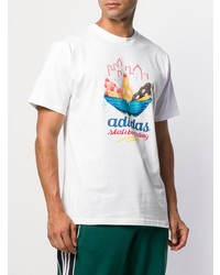 weißes bedrucktes T-Shirt mit einem Rundhalsausschnitt von adidas