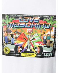 weißes bedrucktes T-Shirt mit einem Rundhalsausschnitt von Love Moschino