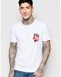 weißes bedrucktes T-Shirt mit einem Rundhalsausschnitt von Sisley