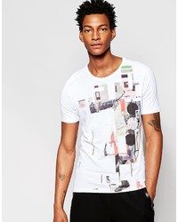 weißes bedrucktes T-Shirt mit einem Rundhalsausschnitt von Sisley