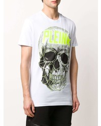 weißes bedrucktes T-Shirt mit einem Rundhalsausschnitt von Philipp Plein