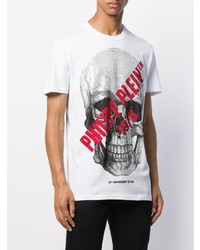 weißes bedrucktes T-Shirt mit einem Rundhalsausschnitt von Philipp Plein