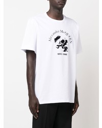 weißes bedrucktes T-Shirt mit einem Rundhalsausschnitt von Alexander McQueen