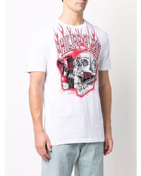 weißes bedrucktes T-Shirt mit einem Rundhalsausschnitt von Philipp Plein