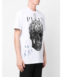 weißes bedrucktes T-Shirt mit einem Rundhalsausschnitt von Philipp Plein