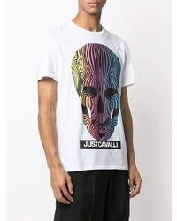 weißes bedrucktes T-Shirt mit einem Rundhalsausschnitt von Just Cavalli