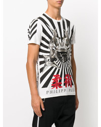 weißes bedrucktes T-Shirt mit einem Rundhalsausschnitt von Philipp Plein