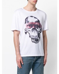 weißes bedrucktes T-Shirt mit einem Rundhalsausschnitt von Poan