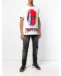 weißes bedrucktes T-Shirt mit einem Rundhalsausschnitt von Philipp Plein