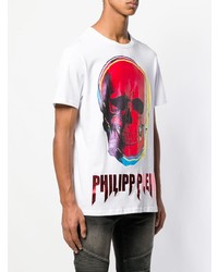 weißes bedrucktes T-Shirt mit einem Rundhalsausschnitt von Philipp Plein