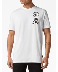 weißes bedrucktes T-Shirt mit einem Rundhalsausschnitt von Philipp Plein