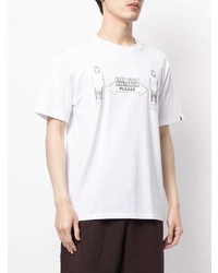 weißes bedrucktes T-Shirt mit einem Rundhalsausschnitt von A Bathing Ape