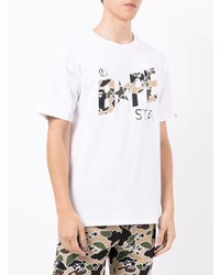 weißes bedrucktes T-Shirt mit einem Rundhalsausschnitt von A Bathing Ape