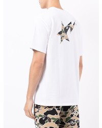 weißes bedrucktes T-Shirt mit einem Rundhalsausschnitt von A Bathing Ape