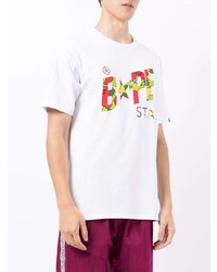 weißes bedrucktes T-Shirt mit einem Rundhalsausschnitt von A Bathing Ape