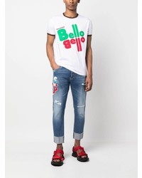 weißes bedrucktes T-Shirt mit einem Rundhalsausschnitt von DSQUARED2