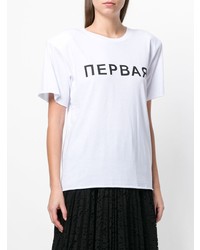 weißes bedrucktes T-Shirt mit einem Rundhalsausschnitt von Natasha Zinko