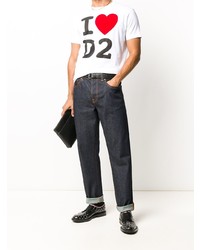 weißes bedrucktes T-Shirt mit einem Rundhalsausschnitt von DSQUARED2