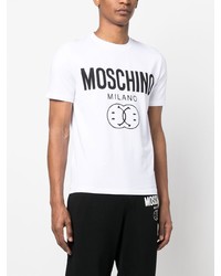 weißes bedrucktes T-Shirt mit einem Rundhalsausschnitt von Moschino