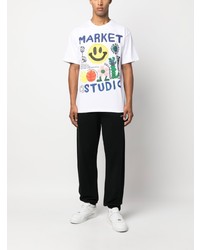 weißes bedrucktes T-Shirt mit einem Rundhalsausschnitt von MARKET