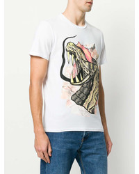 weißes bedrucktes T-Shirt mit einem Rundhalsausschnitt von Just Cavalli