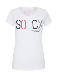 weißes bedrucktes T-Shirt mit einem Rundhalsausschnitt von SOCCX