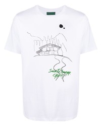 weißes bedrucktes T-Shirt mit einem Rundhalsausschnitt von Societe Anonyme