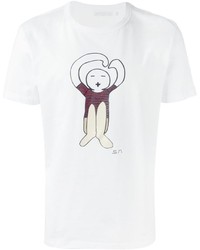 weißes bedrucktes T-Shirt mit einem Rundhalsausschnitt von Societe Anonyme