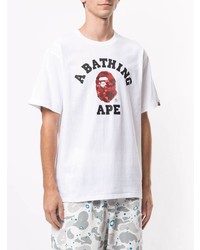 weißes bedrucktes T-Shirt mit einem Rundhalsausschnitt von A Bathing Ape