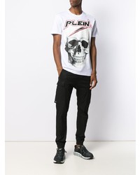 weißes bedrucktes T-Shirt mit einem Rundhalsausschnitt von Philipp Plein