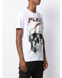 weißes bedrucktes T-Shirt mit einem Rundhalsausschnitt von Philipp Plein