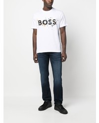 weißes bedrucktes T-Shirt mit einem Rundhalsausschnitt von BOSS