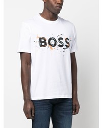 weißes bedrucktes T-Shirt mit einem Rundhalsausschnitt von BOSS