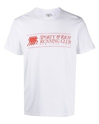 weißes bedrucktes T-Shirt mit einem Rundhalsausschnitt von Sporty & Rich