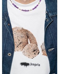 weißes bedrucktes T-Shirt mit einem Rundhalsausschnitt von Palm Angels