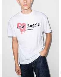 weißes bedrucktes T-Shirt mit einem Rundhalsausschnitt von Palm Angels