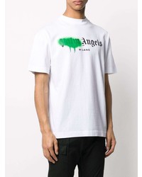 weißes bedrucktes T-Shirt mit einem Rundhalsausschnitt von Palm Angels