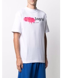 weißes bedrucktes T-Shirt mit einem Rundhalsausschnitt von Palm Angels