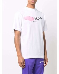 weißes bedrucktes T-Shirt mit einem Rundhalsausschnitt von Palm Angels