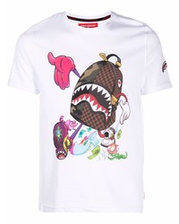 weißes bedrucktes T-Shirt mit einem Rundhalsausschnitt von Sprayground