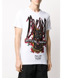 weißes bedrucktes T-Shirt mit einem Rundhalsausschnitt von Philipp Plein