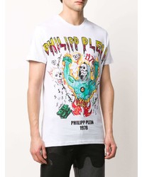 weißes bedrucktes T-Shirt mit einem Rundhalsausschnitt von Philipp Plein