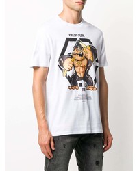 weißes bedrucktes T-Shirt mit einem Rundhalsausschnitt von Philipp Plein