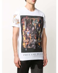 weißes bedrucktes T-Shirt mit einem Rundhalsausschnitt von Philipp Plein