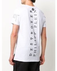 weißes bedrucktes T-Shirt mit einem Rundhalsausschnitt von Philipp Plein