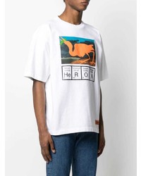 weißes bedrucktes T-Shirt mit einem Rundhalsausschnitt von Heron Preston