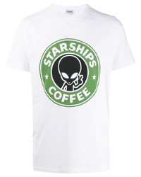 weißes bedrucktes T-Shirt mit einem Rundhalsausschnitt von Sss World Corp