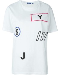 weißes bedrucktes T-Shirt mit einem Rundhalsausschnitt von SteveJ & YoniP