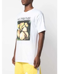 weißes bedrucktes T-Shirt mit einem Rundhalsausschnitt von Supreme